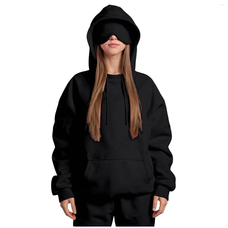 Women's hoodie, travel hoodie, oversized sweatshirt with eye mask, solid color, loose, casual, sports, running, plus size