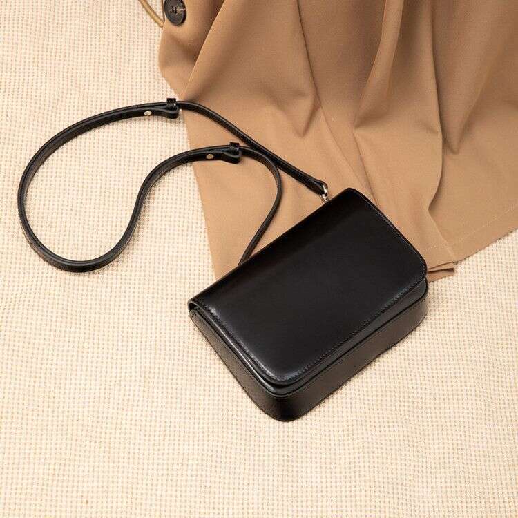 High-End Brown Small Square New Fashion Versatile Cowhide Crossbody Phone Exquisite Simple Tofu Bag
