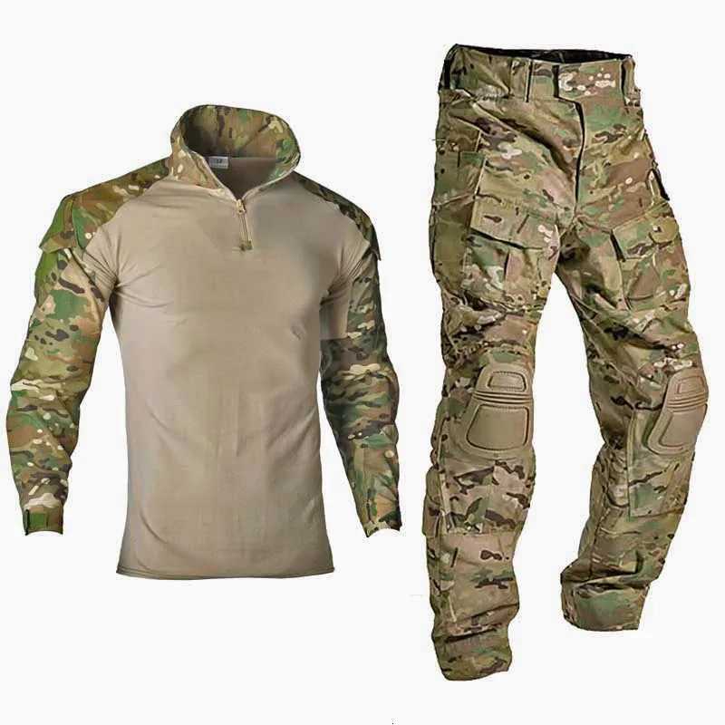 Camo Tactical Sets Men Outdoor Breathable Long Sleeve T ShirtsMultipocket Cargo Pant 2Pcs Suit Training Combat Set W250928