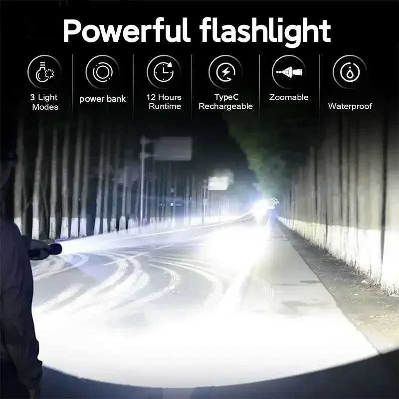 High Power LED Flashlight TypeC Rechargeable Torch 3 Modes Zoom Light Outdoor Waterproof Lantern for Emergencies Camping Hiking D250928