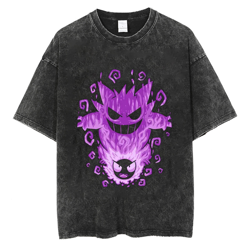 European & American Washed Vintage Short-Sleeve T-Shirt Anime Haunter American High-Street Top - TT8226