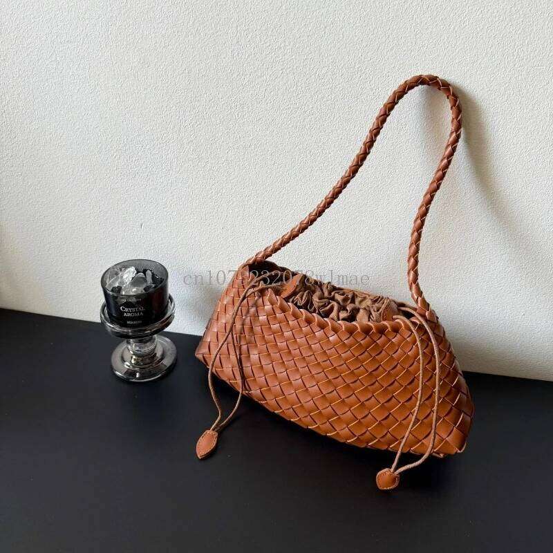 Women Handwoven Shoulder Korean Casual Trendy Large Capacity Handbag Soft PU Leather Ladies Tote Bag Summer Underarm Bags