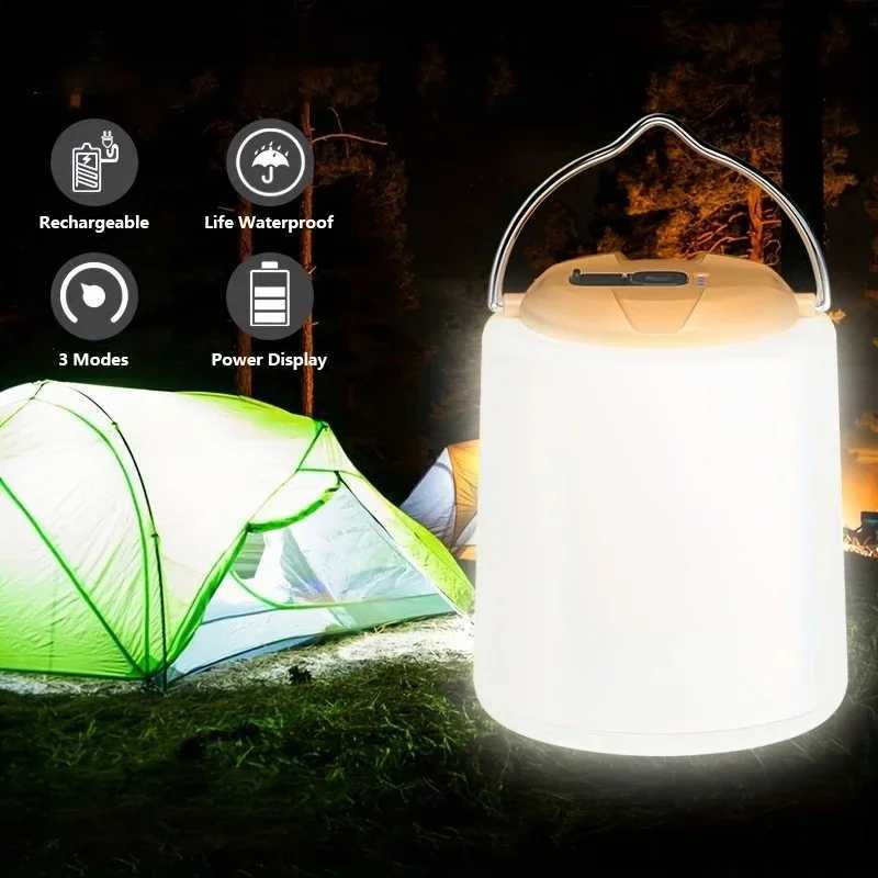 Waterproof Portable LED Camping Lantern with Hook USB Rechargeable Hanging Bulb Light for Tent Emergency Night Market Light C250928