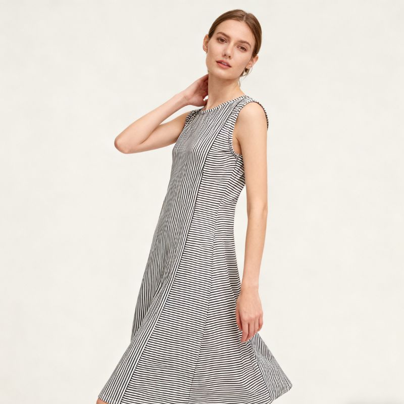 Women's Sleeveless Striped Print Midi Dress - Spring Summer Casual Beach Vacation Dress-CF50981