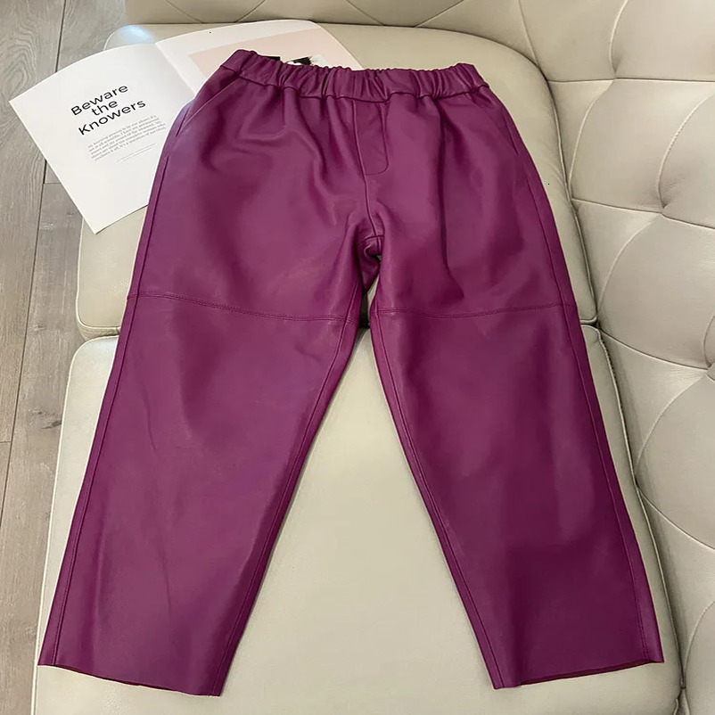 Leather Pants Women High Waist Spring Korean Fashion Genuine Trousers Streetwear Harm Casual 250106