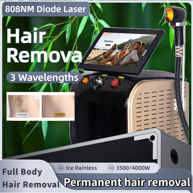 808 Diode Laser Hair Removal Machine Three Wavelength 808nm 755nm 1064nm Painless Permanent Portable Facial Legs Arms Bikini Line Hair Removal Laser M