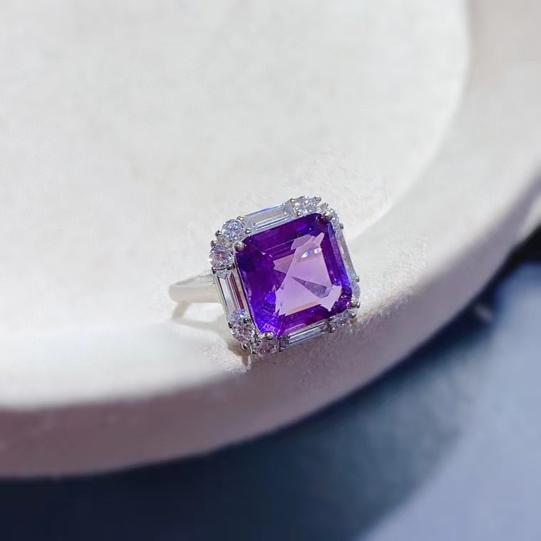 Dazzling 925 silver crystal ring 100% natural amethyst ring for party 10mm 5ct Brazilian amethyst jewelry with certificate