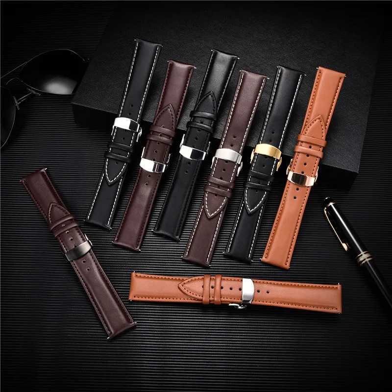 Leather Watch Band 18mm 20mm 22mm 24mm Straps Stainless Steel Butterfly Buckle Clasp Leather Bracelet Black Brown Wristband Belt W250928