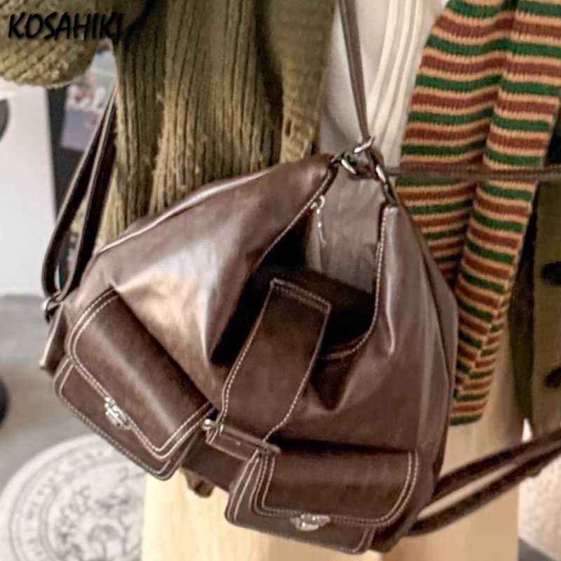 Y2k Aesthetic Vintage Pockets Shoulder Underarm Bag All Match Women Trendy Casual Handbags Korean Ins Preppy Fashion Backpacks Z250928
