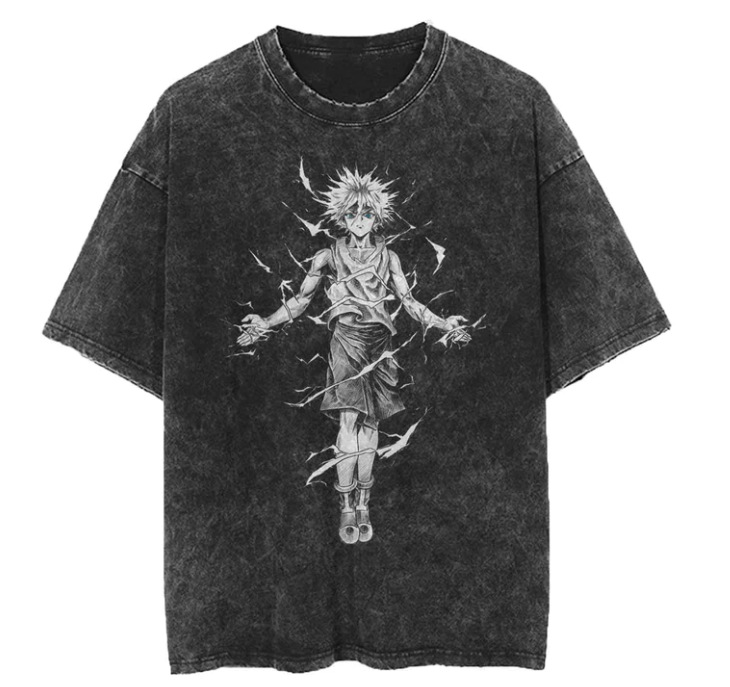 New Washed Vintage Cotton Cartoon Anime Print Street Retro T-Shirt Casual Top - TT8511