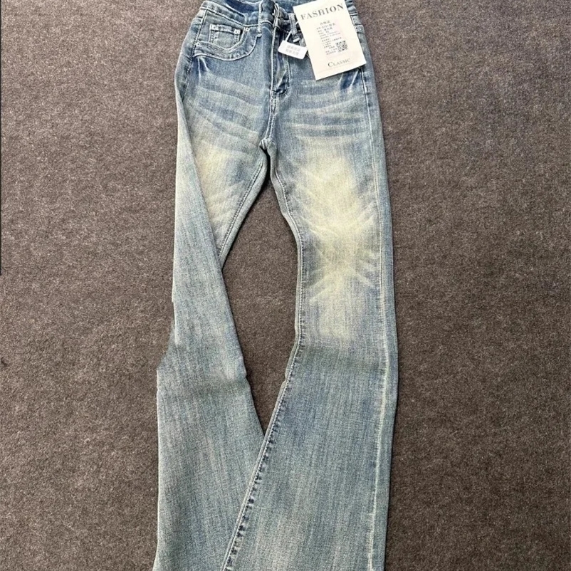 Fashion Street Blue Wash Micro Flared Jeans Women Summer Loose Stretch Harajuku Korean Casual High Waist Straight Jeans 240626