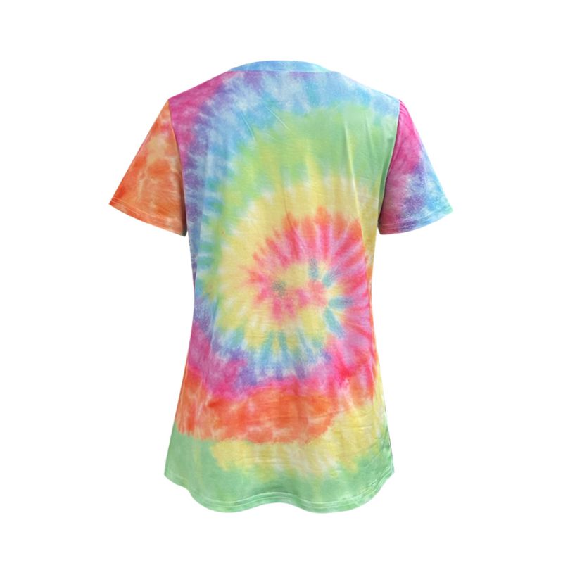 Women's Tie-Dye Cartoon Dog Graphic Print Short Sleeve Top - Summer Casual Vacation Style T-Shirt-CF50142