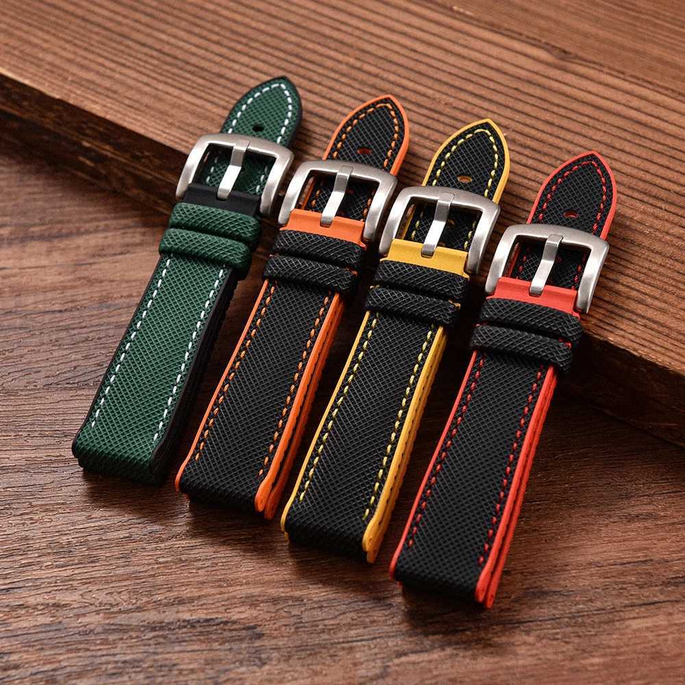band 20mm 22mm 24 Sailcloth Nylon FKM Rubber Bottom WATCH StrAP Waterproof Wrist Band AccESSories W250928
