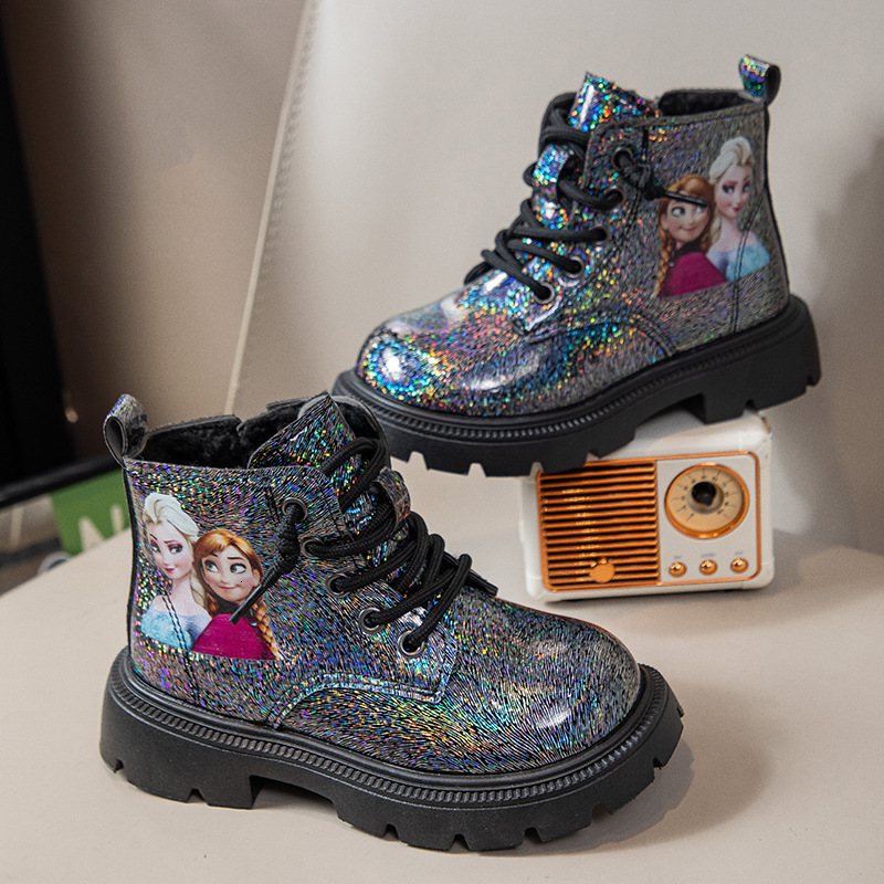 Autumn and winter girls' wool lined Martin boots, trendy princess boots, children's leather boots, non slip soft soled short boots, designer