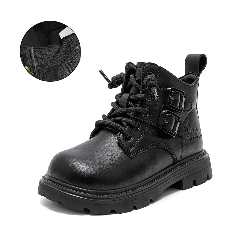 Winter new men's Martin boots with thick wool lining, big children's boots, double-layer cotton shoes, fashionable short leather boots, desi