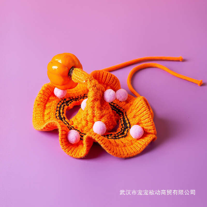 Pet Bib Dog Cat Collar Decoration Neck Warmer Knitted Hat Halloween Pumpkin Costume