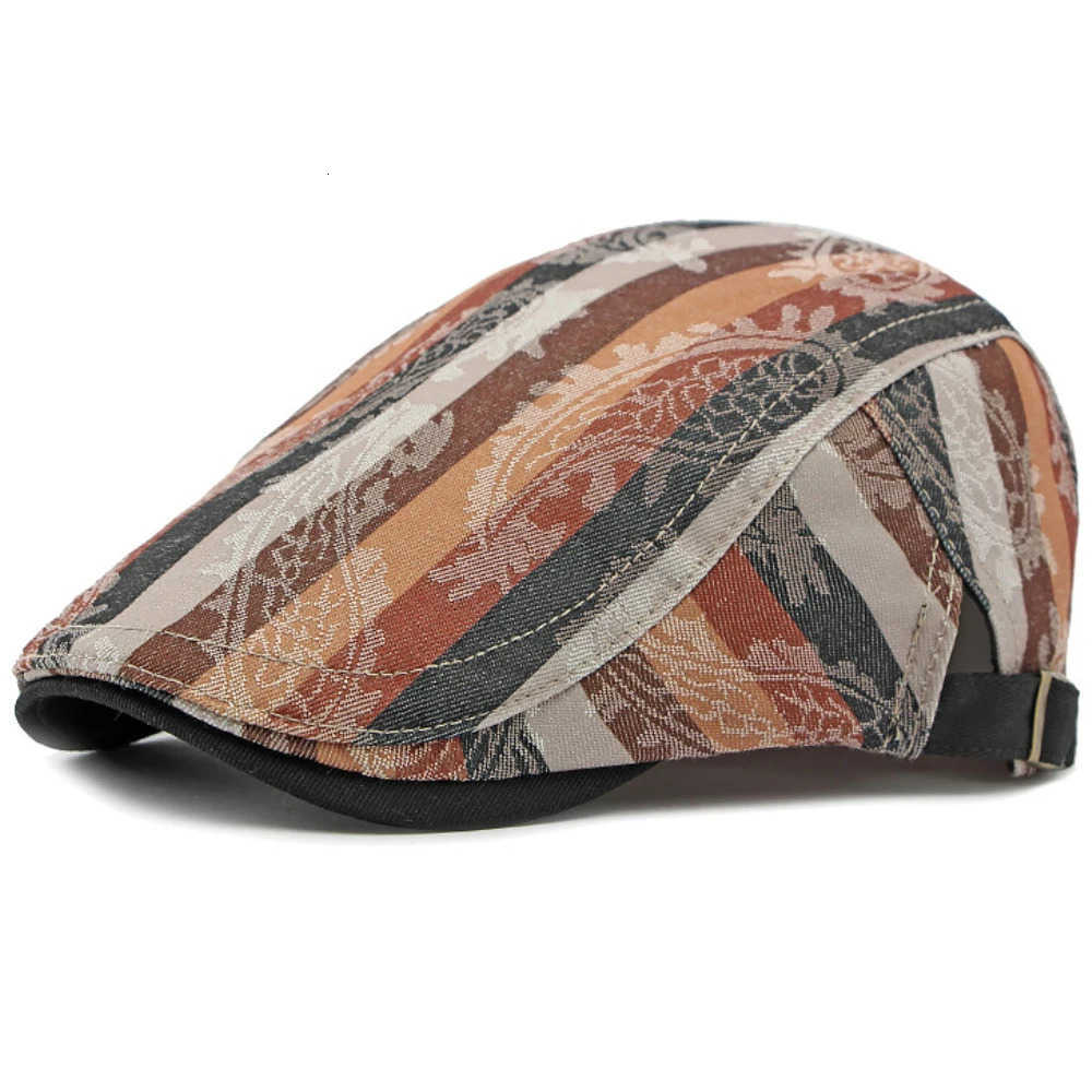 HT4339 Caps for Men Women Vintage Striped Adjustable Beret Cap Male Female Retro Artist Painter Beret Hat Spring Summer Flat Cap U250928