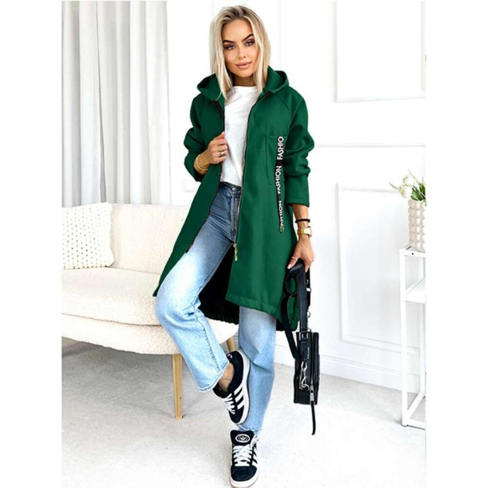 Hooded Sports Fleece Sweatshirt Casual Long Sleeve Zipper Women's Plus Size Solid Color Jacket