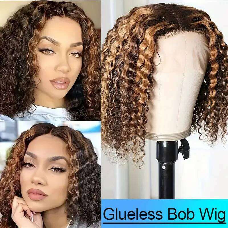 Deep Wave Bob Wig Glueless Highlight 5X5 HD Lace Front 220% Density 4/27 Colored Ombre Wear And Go Human Hair Wigs Xiusiyuan2509