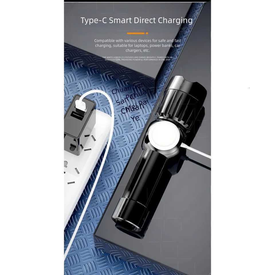 HighPower LED Flashlight With Spotlight Function Builtin Battery USB Rechargeable Design Camping Torch D250928