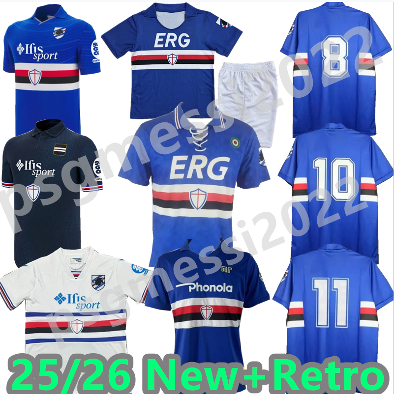 25 26 UC Sampdoria Retro Kids Kit Soccer Jerseys Home And Away MONTEVAGO TUTINO Coda Benedtti BORINI VERRE JANKTO uniform men's and children's set football Shirt 16-2XL