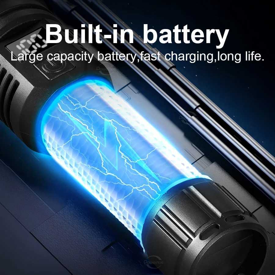 1000000LM High Power LED Flashlight Bright Rechargeable Powerful Torch Hand Lantern Zoomable Emergency Fishing Camping Lamps D250928