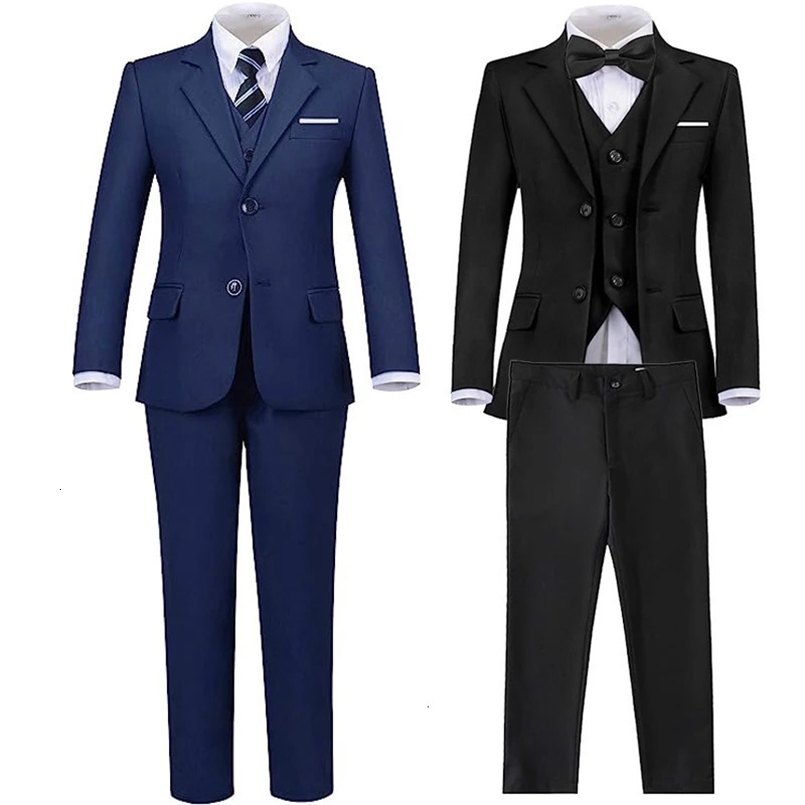 Boys Black Navy Suits Slim Fit Dress Clothes Ring Bearer Outfit Children Wedding Party Performance Costume Kids Blazer Pants 240531