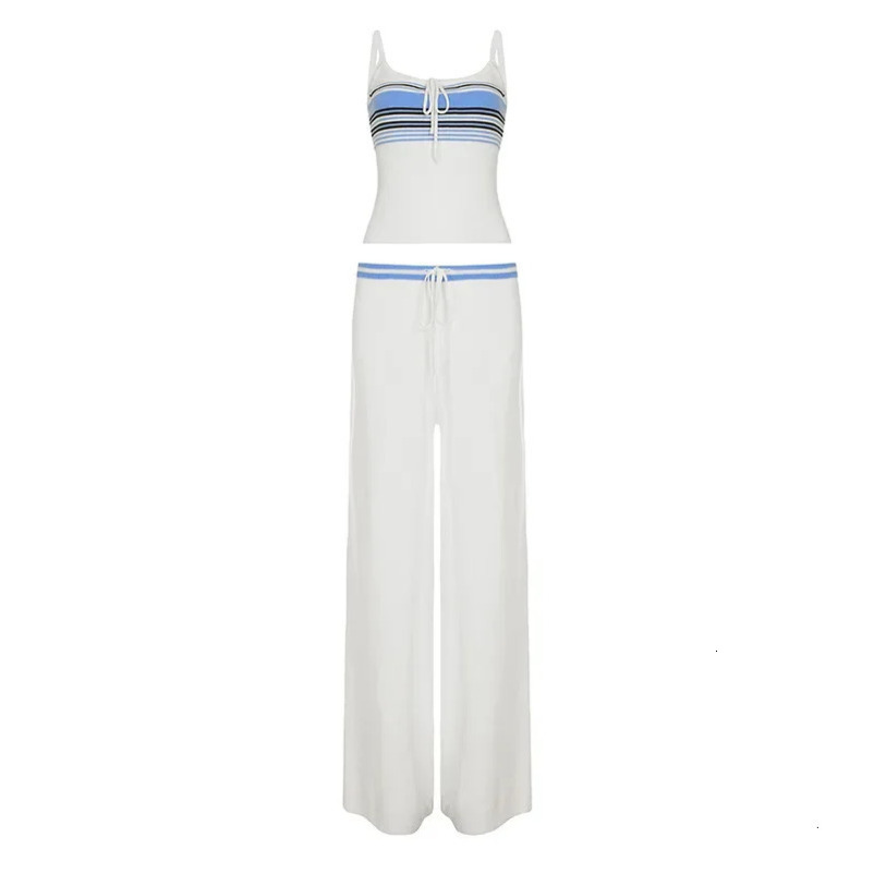 American Girl Lace Stripe Contrast Belt Low Waist Brushed Loose Casual Pants Wool Two Piece Set Womens Wear 250407