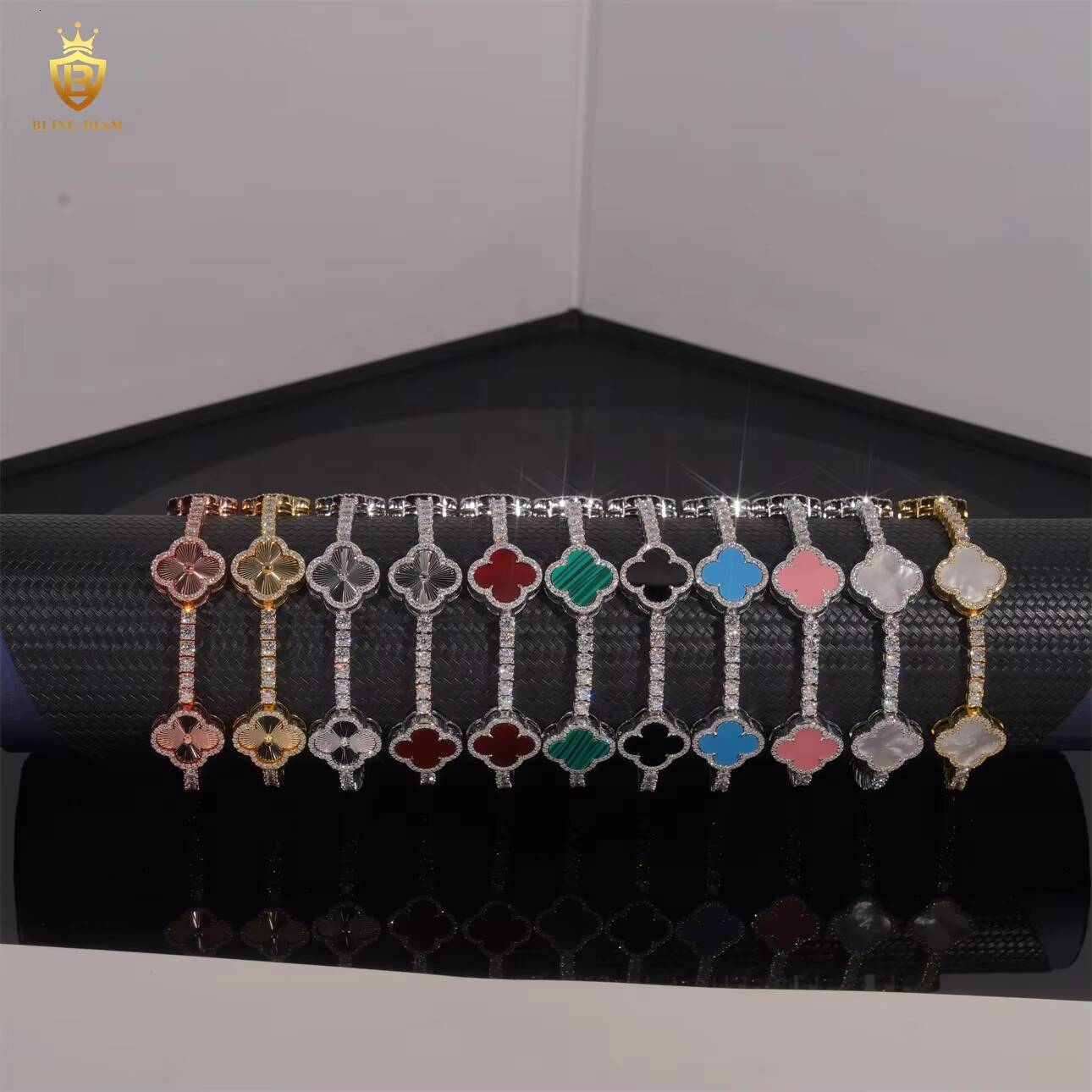 Sterling Silver 925 D Color VVS Miossanite Diamond GRA Certificated Hip Hop Fine Jewelry FourLeaf Clover Tennis Chain Bracelet