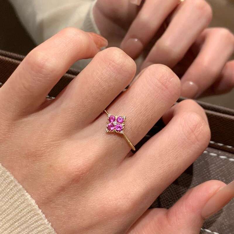 Purple Gemstone Four-Leaf Clover Necklace Women, Luxurious and Exquisite Open Ring for Women