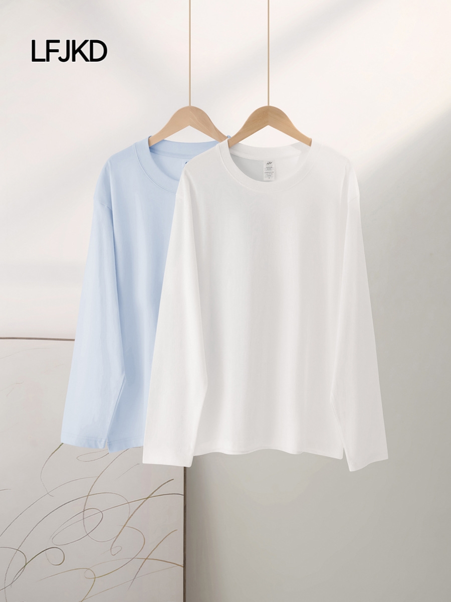 K2271 Women's Fall/Winter Minimalist Cotton Long-Sleeve T-Shirt | 230g Heavyweight Fabric | Loose Fit | Suitable for Layering or Outerwear