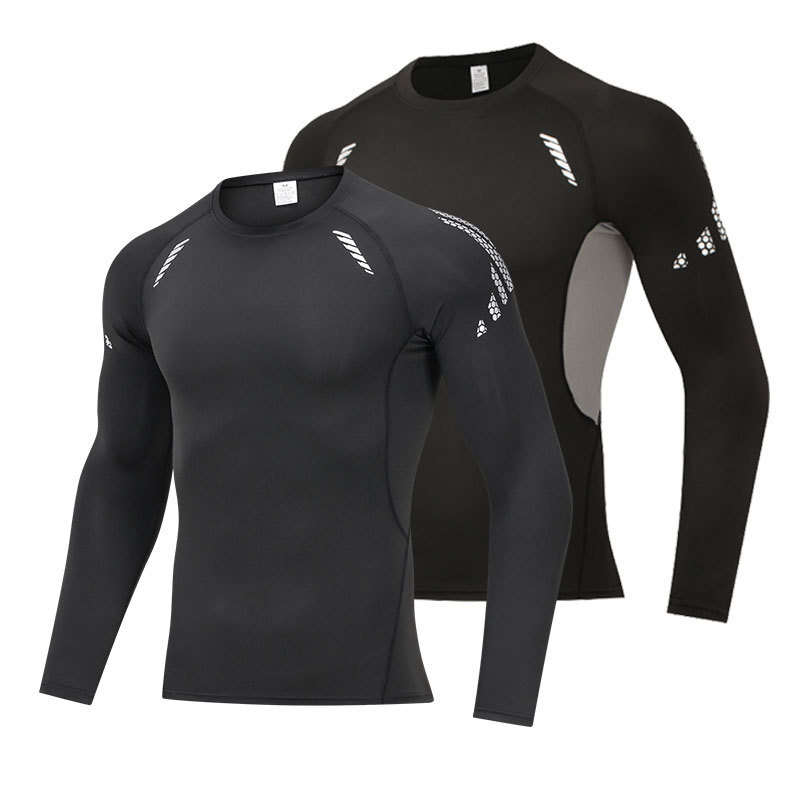 Sports Quick-Dry Shirt for Men Long Sleeve Fitness Tight-Fitting Cycling Base Layer High Elastic Compression Shirt