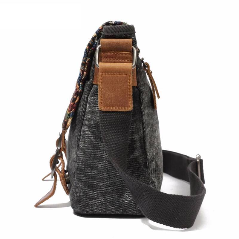 High Quality Waxed Canvas Shoulder National Style Crossbody Young Men Patchwork Color Flap Sling Bag 2022 high-quality