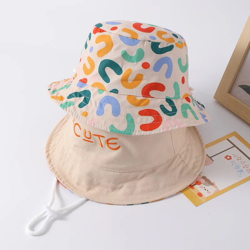Double Sided Kids Hats Hat Cute Letter Embroidered Children Boys Girls Fisherman Panama Cap Summer Outdoor Sun 250813