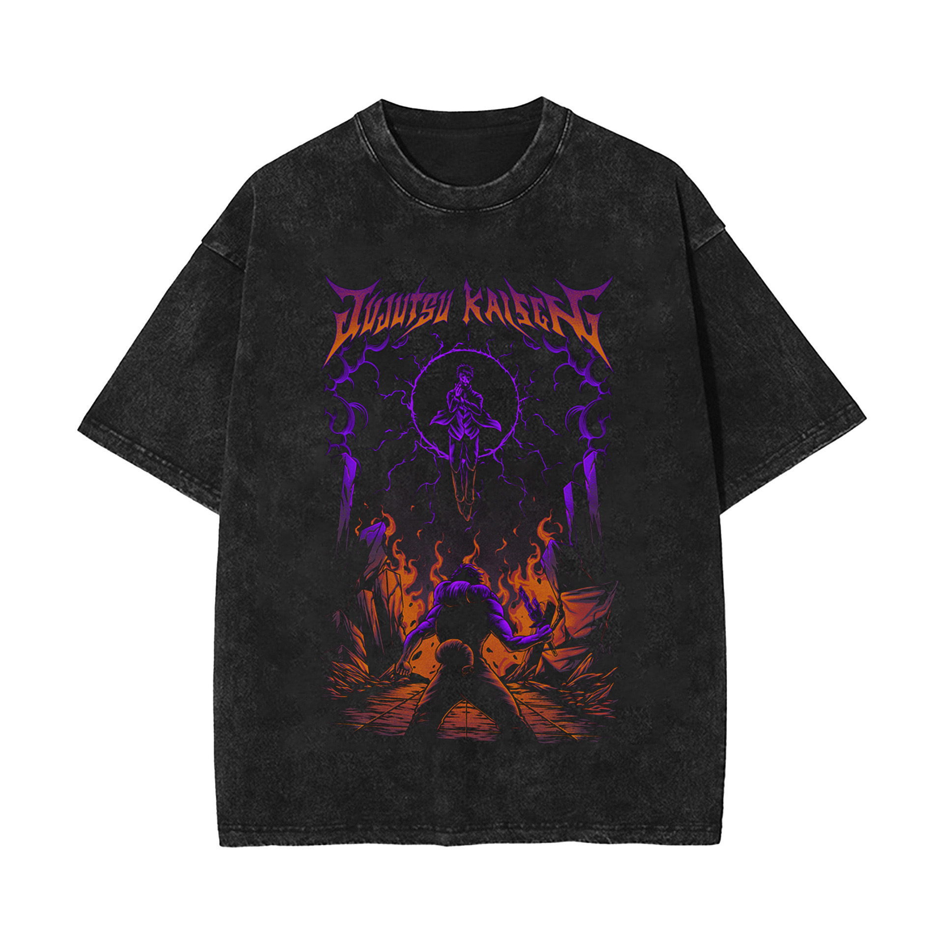 2025 New Summer Jujutsu Kaisen Anime Washed Vintage Short-Sleeve T-Shirt American High-Street Fashion Cotton T-Shirt - TT8925
