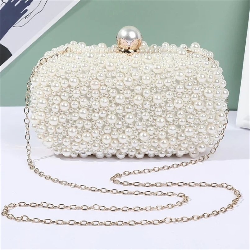 Crystal Pearl Beaded Evening Clutch Handbag Lady Elegant Wedding Messenger Purse Women Oval Shaped Crossbody Chain Bag 240816ZYl