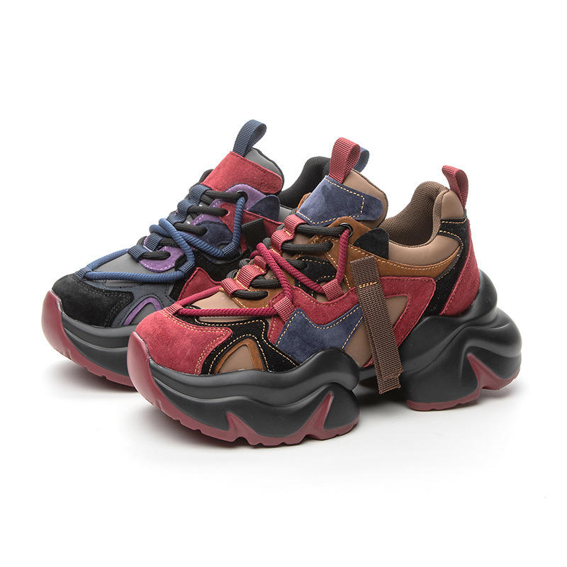 Real leather dad women's shoes 2025 new multifunctional designer thick soled retro sports shoes fashionable