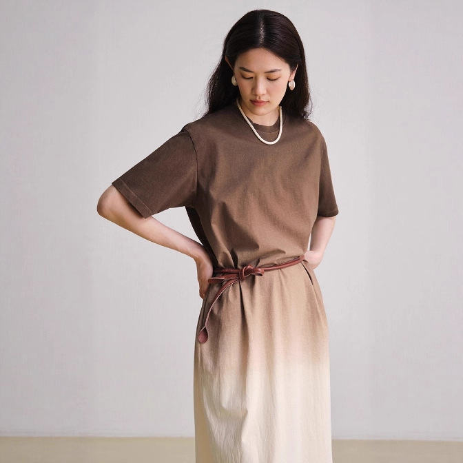 T280719 White dress new style hanging dye gradient retro dress literary leisure pure cotton loose long skirt female