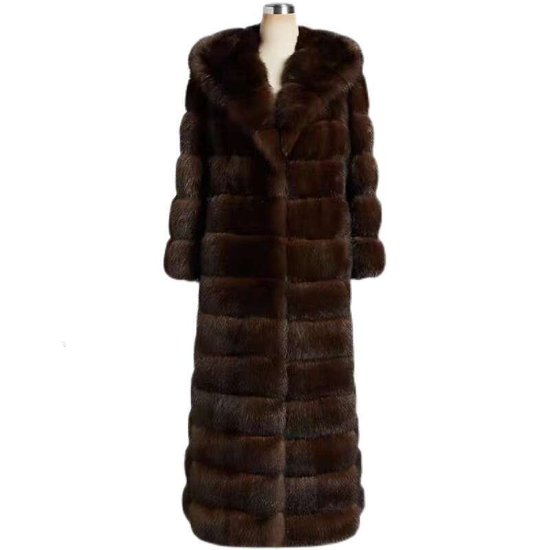 Sable Coat Long Women's Hooded Warm Overcoat 2025 Winter New Fashion Mink Fur Jacket Female Furry Overcoat