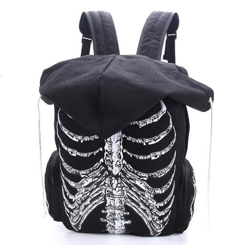 JIEROTYX Canvas Halloween Multifunctional School Bags Unisex Skull Skeleton Printed Backpack Gothic Designer Travel Bag high-quality