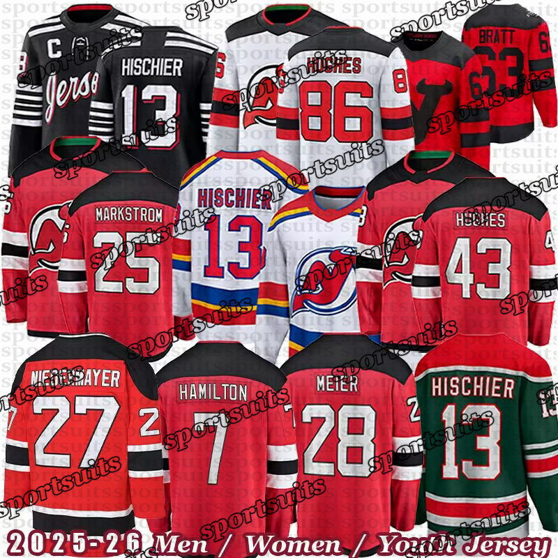 #86 Jack Hughes nj hockey jersey devils jersey #43 Luke Hughes Simon Nemec Jesper Bratt Nico Hischier Jacob Markstrom Dougie Hamilton Patrik Elias Timo Meier jerseys