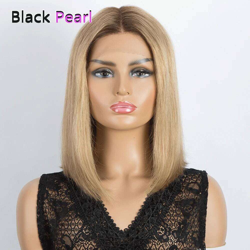 Short Bob Ombre Blonde Human Hair Wigs Straight 180 Density T Lace Front Colored Wig With Dark Roots For Woman Xiusiyuan2509
