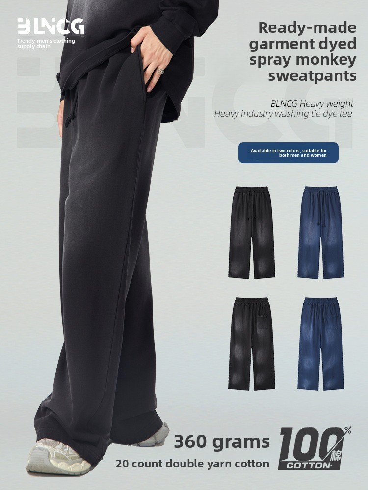 BLNCG Streetwear European-American Straight Leg Washed Sweatpants - 360G Heavyweight Retro Cotton Men's Spring & Autumn-WKL-10