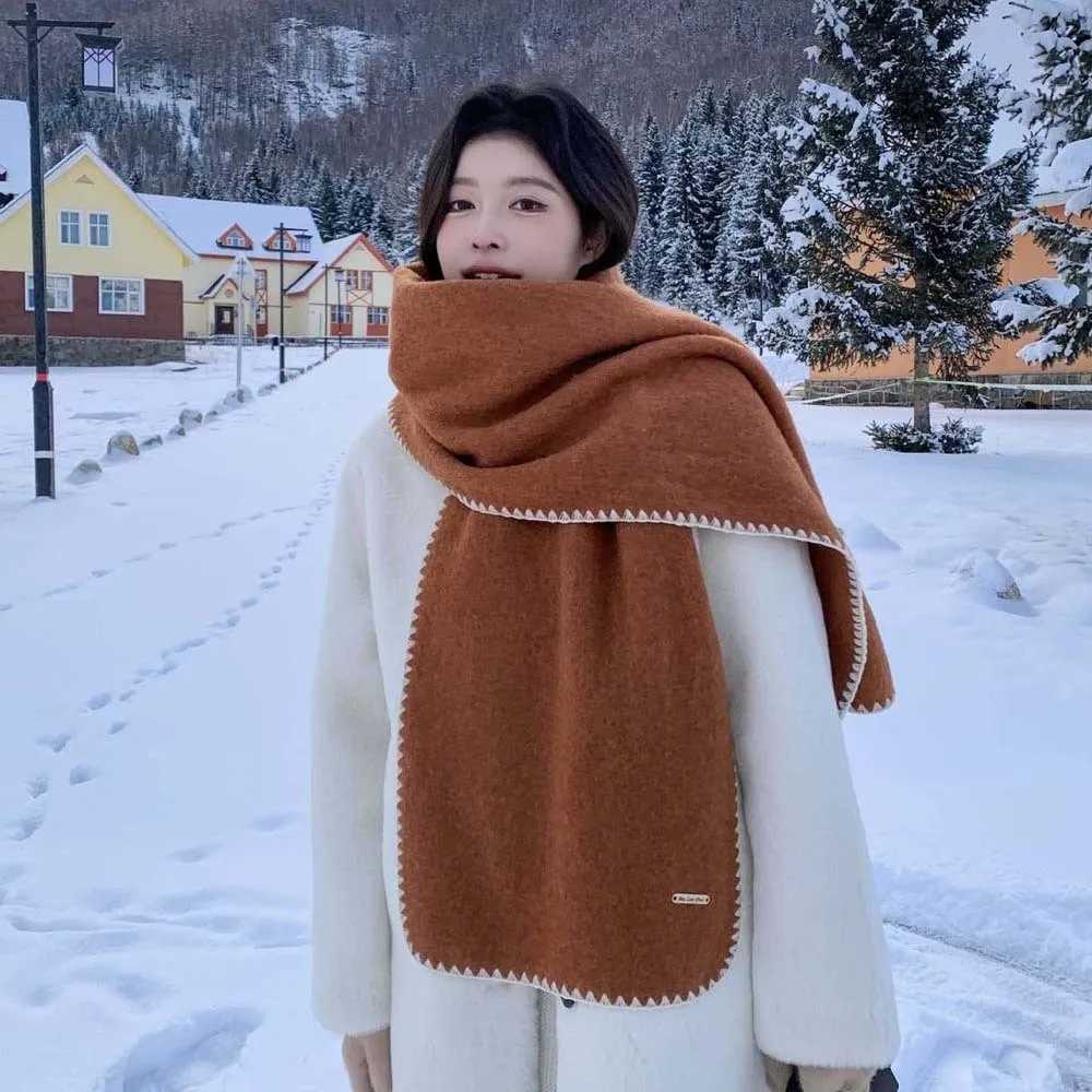 Shawl Polyester Lock Edge Winter Scarf Soft Classic Long Thickened Neckscarf French Style Coldproof Women Warmer Scarf Autumn L250928