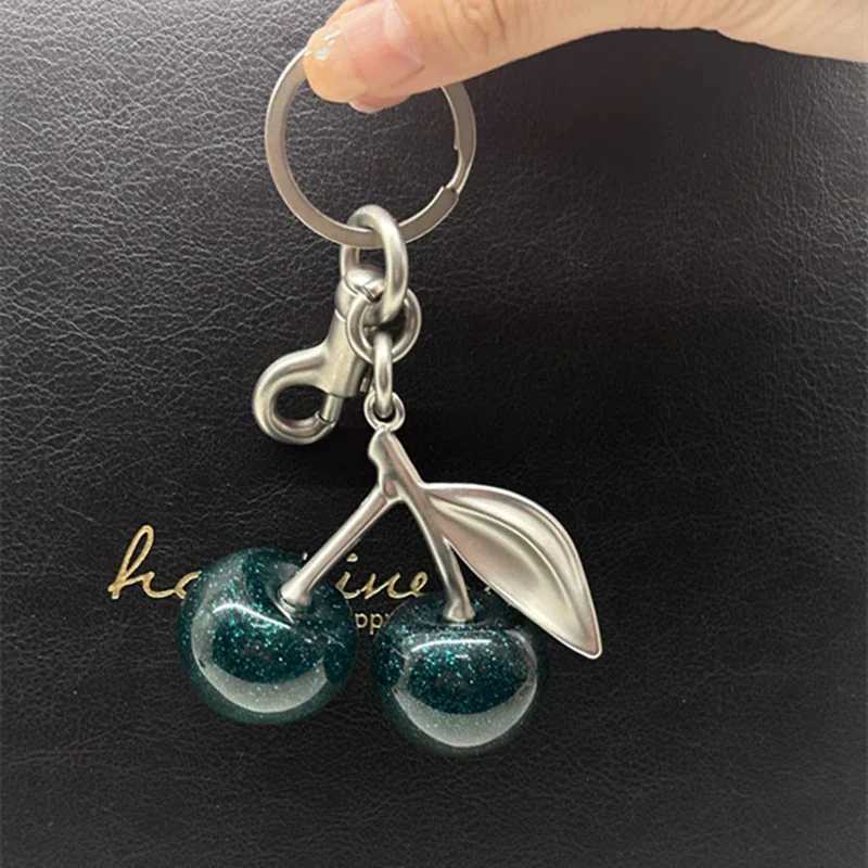 Luxury Cherry Bag Green Charm Cherry Keychain Charm Sparkling For Handbag Shoulder Bags Resin Pendant Accessories Y250928as