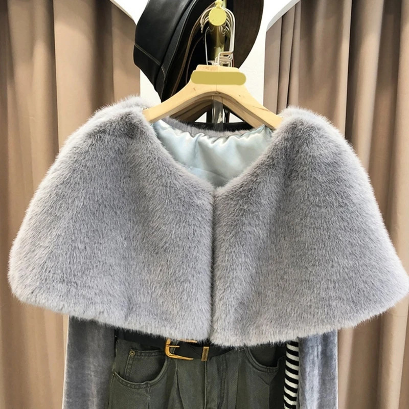 Solid Color Shawl Large Collar Plush Shawl Winter Coat Artificial Furs Wedding 250928