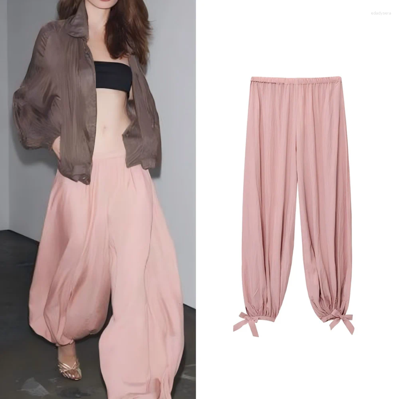 Women's Pants 2025 Chic Fashion Bow Hem Decoration Loose Puffy Retro Elastic Waist
