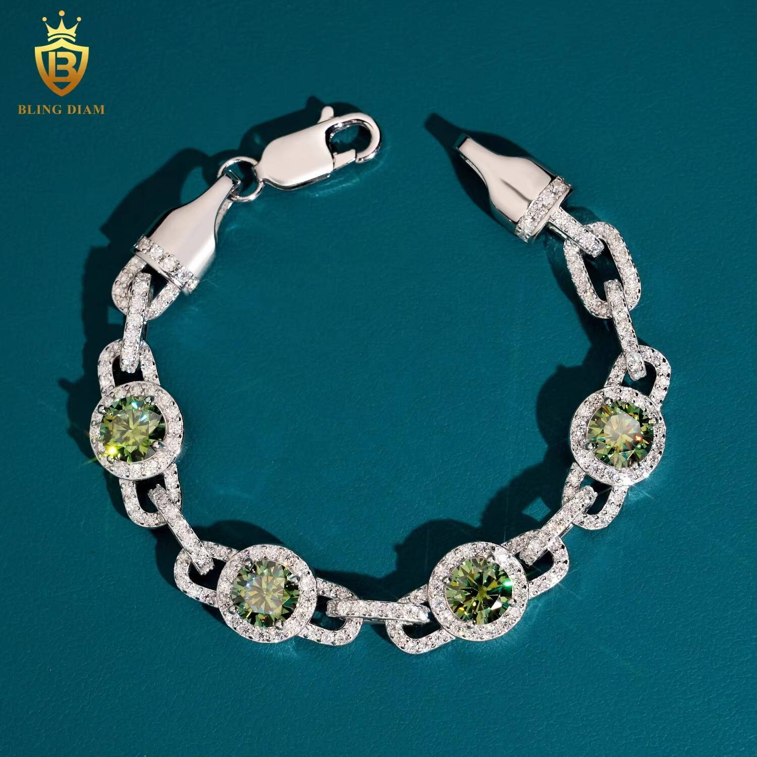 Sterling Silver 925 Pass Diamond Tester Hip Hop Jewelry Custom Colored Moissanite Cuban Link Chain Bracelet