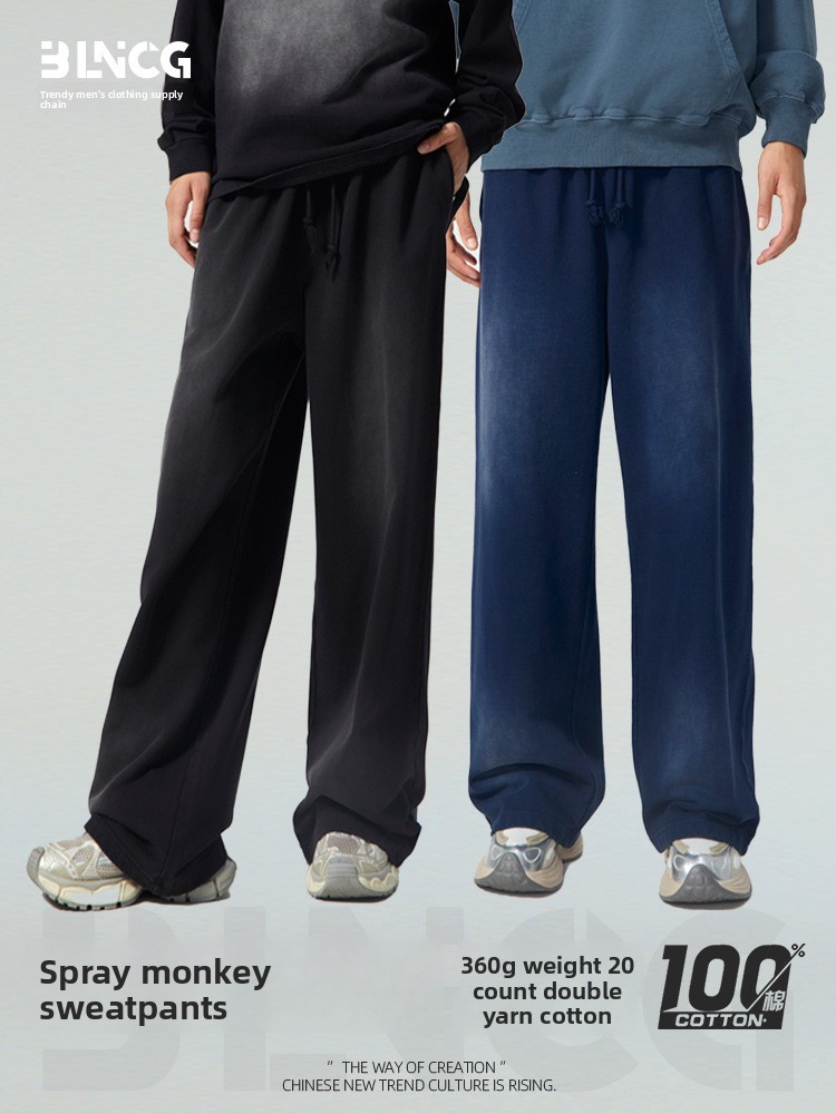 BLNCG Streetwear European-American Straight Leg Washed Sweatpants - 360G Heavyweight Retro Cotton Men's Spring & Autumn-WKL-10