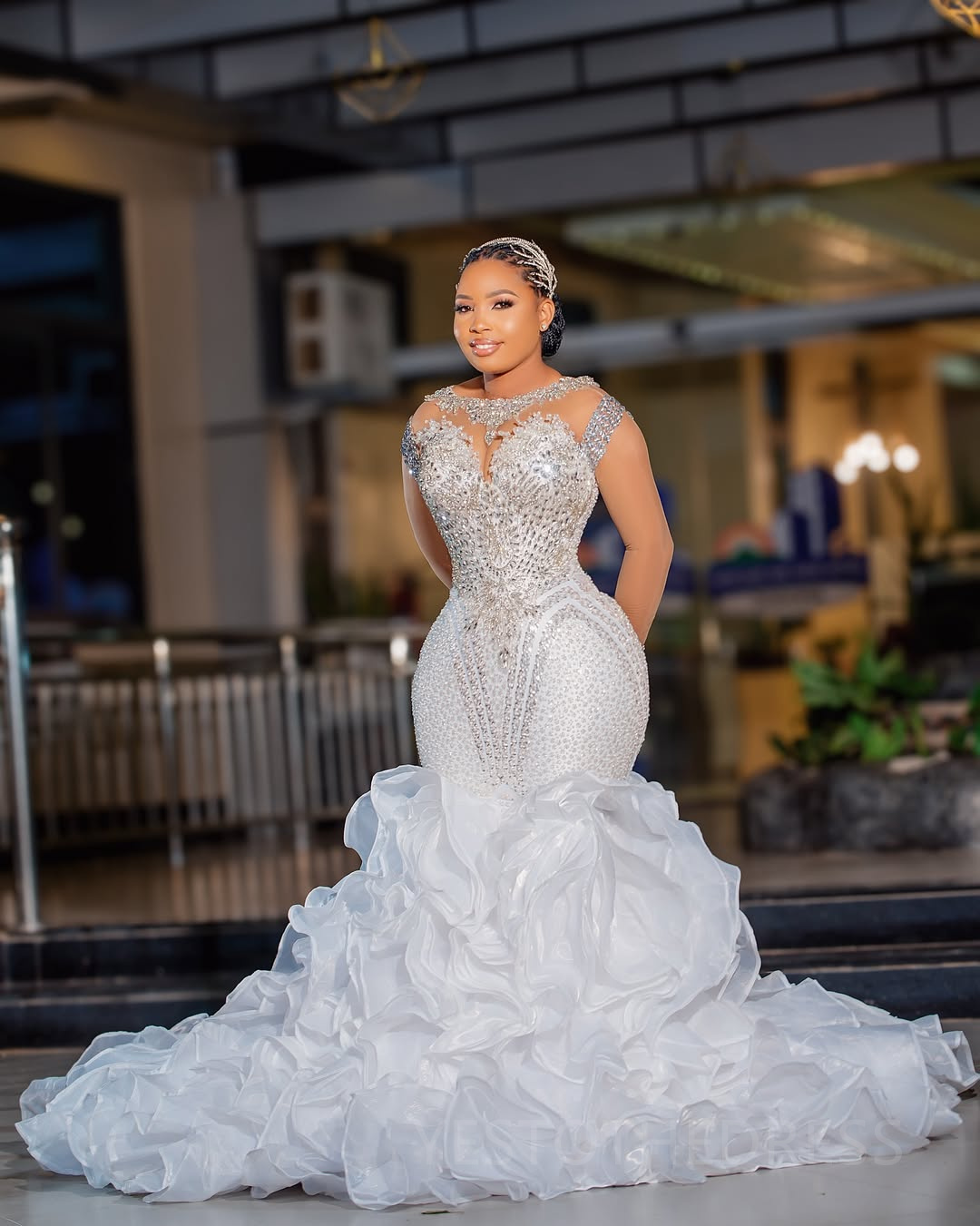 2025 African Wedding Dress Bridal Gowns For Bride Mermaid Illusion Sheer Neck Long Sleeves Appliqued Beaded Lace Detachable Train Wedding Gown For Wom